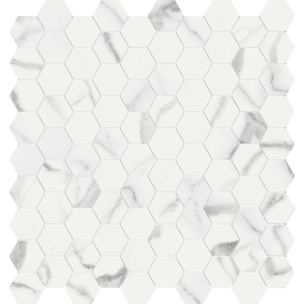 Anatolia 1.25 in (3.2 cm) Hexagon Mayfair Polished Glazed Porcelain Mosaic, STATUARIO