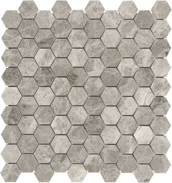 Anatolia 1.25 in (3.2 cm) Hexagon Phantasie Gray Polished Marble Mosaic