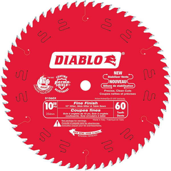 Diablo 10-inch x 60 Tooth Carbide Tipped Fine Finish Mitre/Table Saw Blade for Wood Cutting