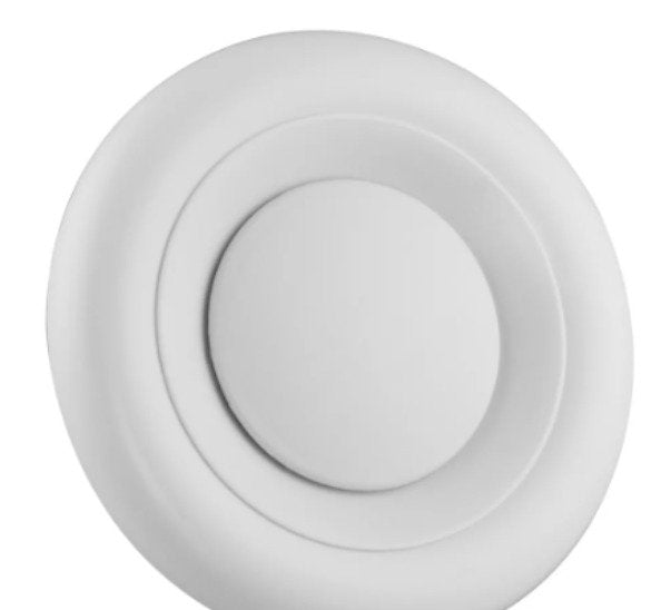 white plastic air duct cover for a 4-5” pipe.