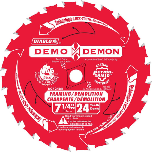 Diablo Demo Demon 7 1/4-inch x 24 Tooth Carbide Tipped Framing/Demolition Circular Saw Blade for Wood Cutting