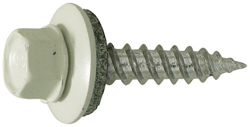 #10 x 1-1/2" Hex Head Self-Sealing Roofing / Siding Screws - Zinc Plated - White -100/Pack