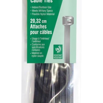 8-inch Cable Ties Indoor/Outdoor Use UV Resistant Nylon Material - Black (20-Pack)