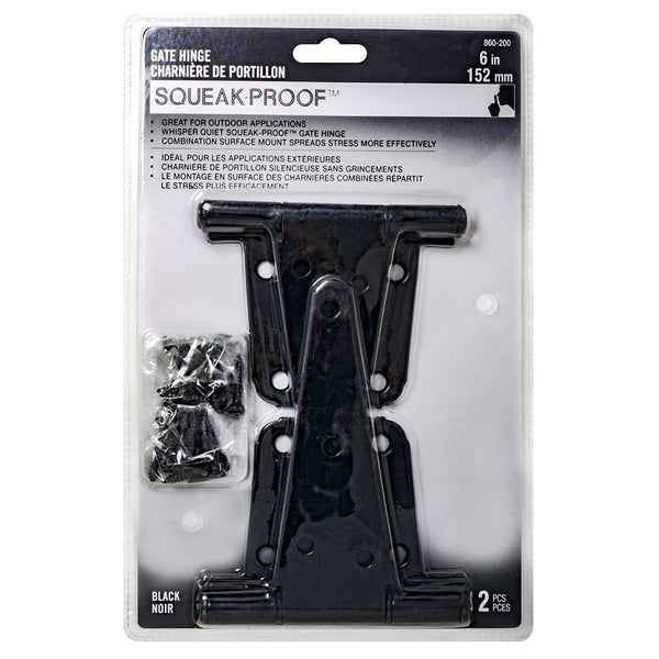 SQUEAK PROOF Squeak-Proof 6-in Gate Hinge,Black, 2pcs