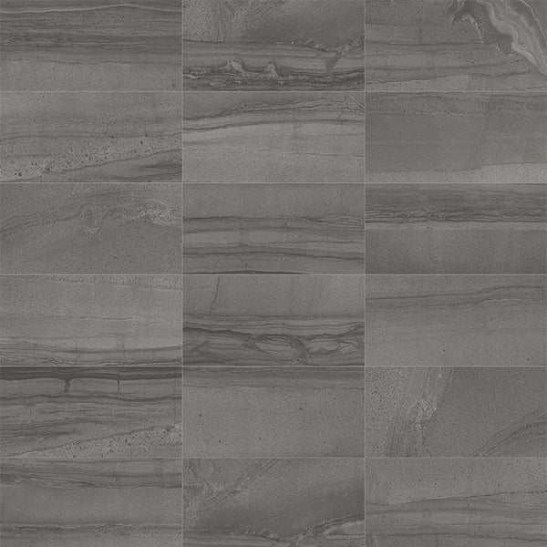 3 x 12 in (7.1 x 30 cm) Amelia Polished Glazed Porcelain Bullnose, CARBON