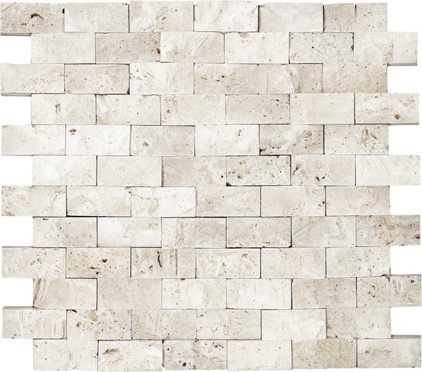 Anatolia 1 x 2 in Brick (2.5 x 5 cm) Ivory Split Face Travertine Mosaic