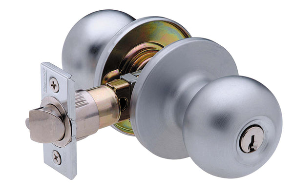 33-D1314 Villa Ball Knob Keyed Satin Chrome Round Rose