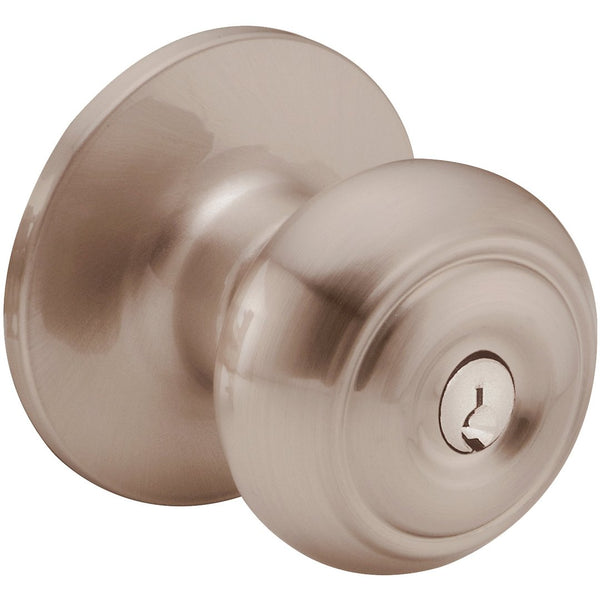 34-FV3914 Manchester Dome Knob Keyed Satin Nickle Round Rose
