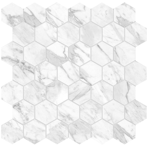 Anatolia 2 in (5 cm) Hexagon La Marca Polished Glazed Porcelain Mosaic, STATUARIETTO