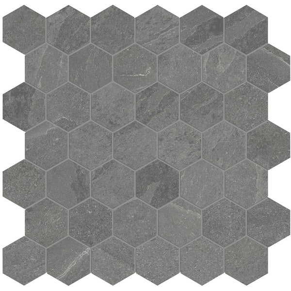 Anatolia 2 in (5 cm) Hexagon Nord Matte Color Body Porcelain Mosaic, CHROMIUM