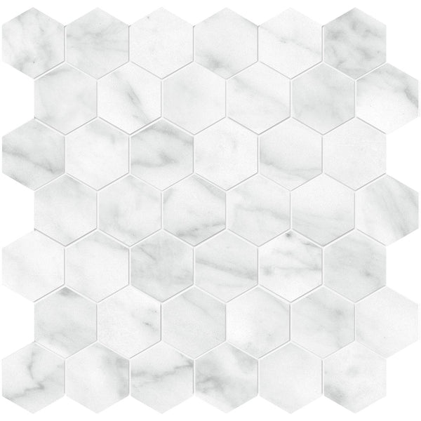 Anatolia 2 in (5 cm) Hexagon Plata Polished Glazed Porcelain Mosaic, CARRARA