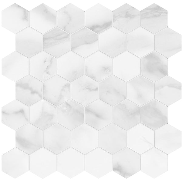 Anatolia 2 in (5 cm) Hexagon Plata Matte Glazed Porcelain Mosaic, STATUARIO