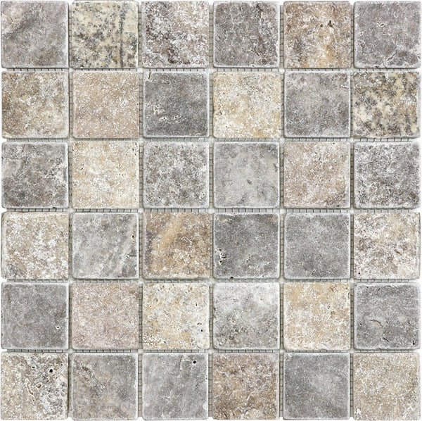 Anatolia 2 x 2 in (5 x 5 cm) Silver Ash Tumbled Travertine Mosaic