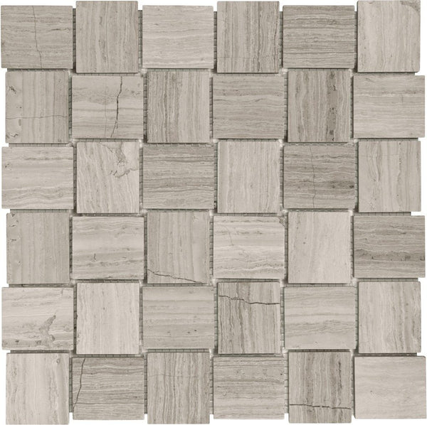 Anatolia 2 x 2 in Basketweave (5 x 5 cm) Strada Mist Polished Limestone Mosaic
