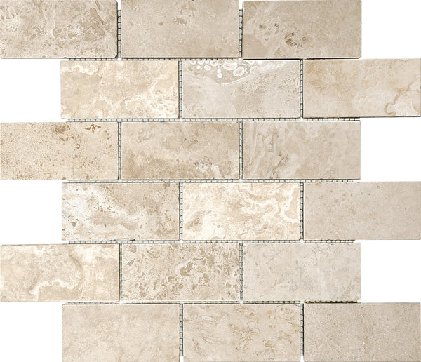 Anatolia 2 x 4 in Brick (5 x 10 cm) Ivory Filled & Honed Travertine Mosaic