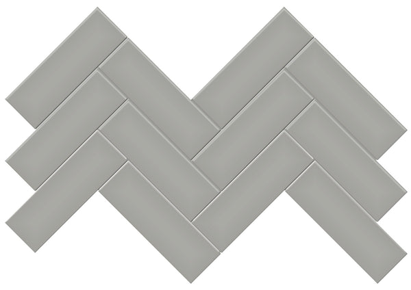Anatolia 2 x 6 in (4.8 x 14.8 cm) Herringbone Soho Matte Glazed Porcelain Mosaic, CEMENT CHIC
