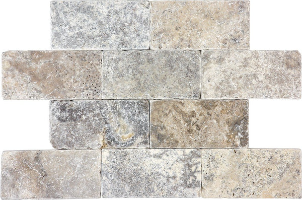 Anatolia 3 x 6 in (7.5 x 15 cm) Silver Ash Tumbled Travertine Field Tile