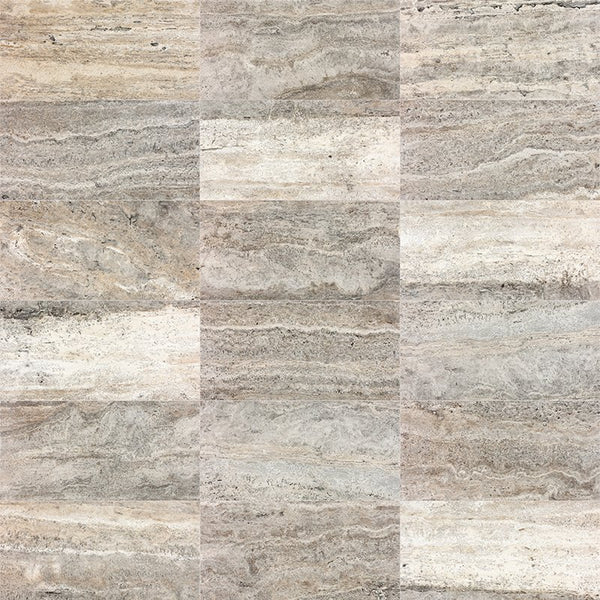 Anatolia 3 x 9 in (7.5 x 22.9 cm) Silver Ash Filled & Honed Veincut Travertine