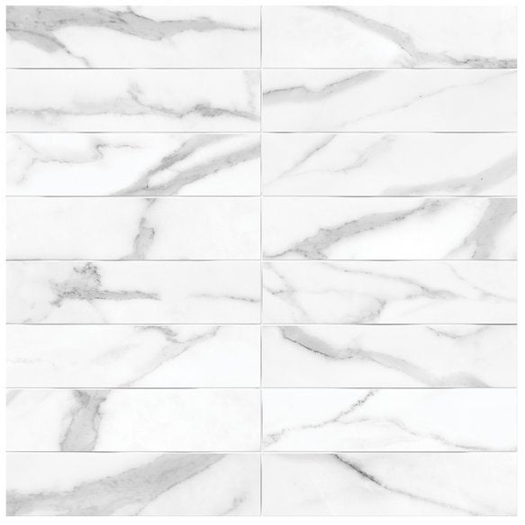 Anatolia 3 x 12 in (7.5 x 30 cm) Artisan Raffino Matte Pressed Glazed Ceramic, STATUARIO