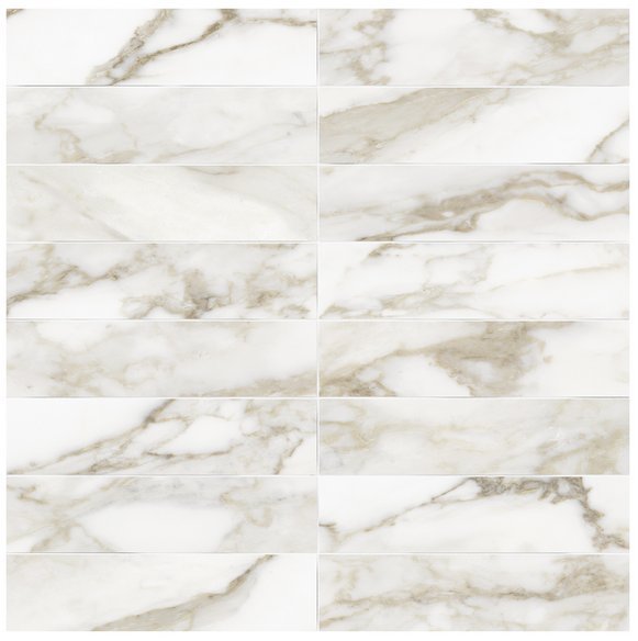 Anatolia 3 x 12 in (7.5 x 30 cm) Artisan Raffino Matte Pressed Glazed Ceramic, CALACATTA