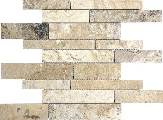 Anatolia Random Strip Picasso Honed Travertine Mosaic