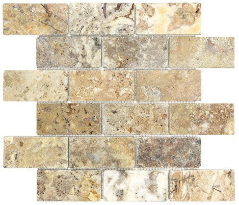 Anatolia 2 x 4 in Brick (5 x 10 cm) Scabos Tumbled Travertine Mosaic