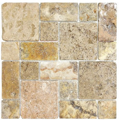 Anatolia Roman Pattern Scabos Tumbled Travertine Mosaic