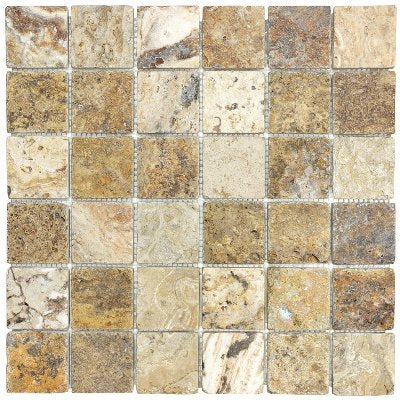 Anatolia 2 x 2 in (5 x 5 cm) Scabos Tumbled Travertine Mosaic