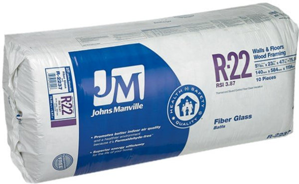 Johns Manville Fibreglass Insulation - R22 - 75,08-sq.ft. - Pack of 10 - Walls and Floors