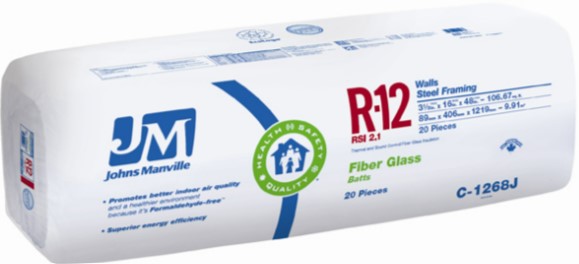 Johns Manville Fibreglass Building Insulation - R12 - 106.67-sq. ft. - Pack of 20 - Steel Stud Walls