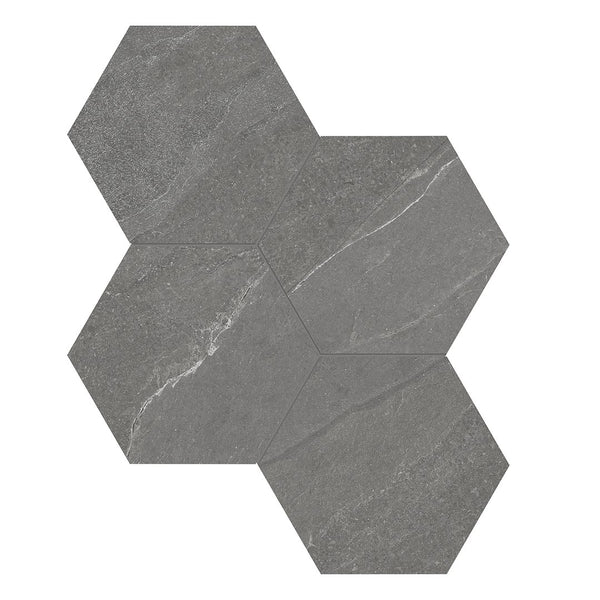 Anatolia 6 in (15 cm) Hexagon Nord Matte Color Body Porcelain Mosaic, CHROMIUM