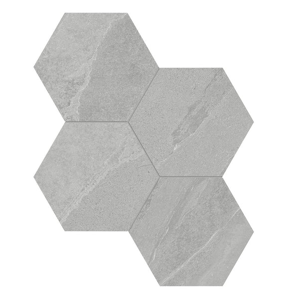 Anatolia 6 in (15 cm) Hexagon Nord Matte Color Body Porcelain Mosaic, LITHIUM