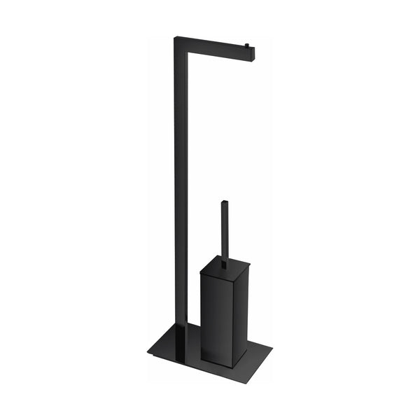KubeBath Aqua Piazza Free Standing Toilet Paper Holder With Toilet Brush - Black