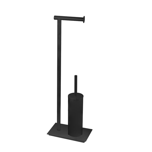 KubeBath Aqua Rondo Free Standing Toilet Paper Holder With Toilet Brush - Black