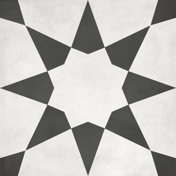 Anatolia 8 x 8 in (20 x 20 cm) Stellar Form Matte Pressed Glazed Porcelain, MONOCHROME