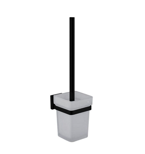 KubeBath Aqua PLATO Toilet Brush w/ Frosted Glass Cup- Black