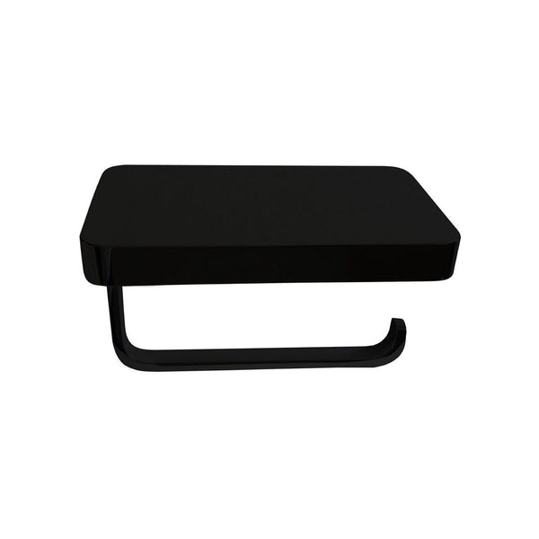 KubeBath Aqua Plato Matte Black Toilet Paper Holder with Shelf