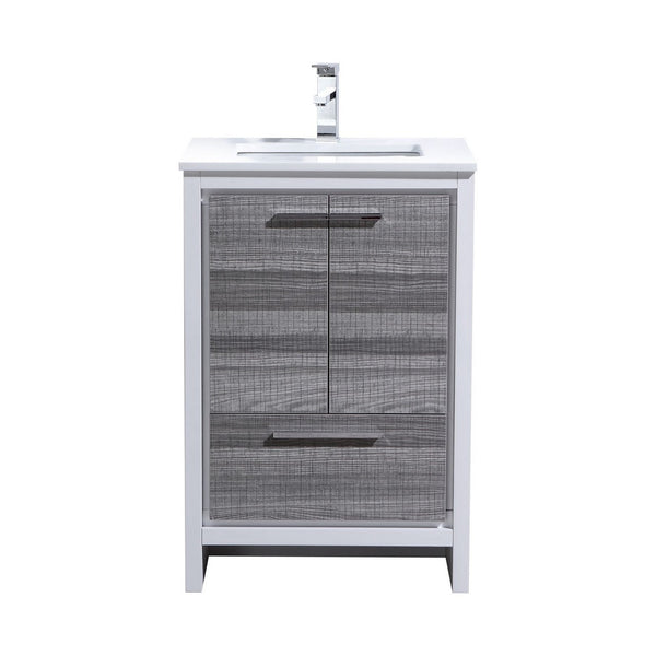 KubeBath Dolce 24″ Ash Gray Modern Bathroom Vanity with White Quartz Counter-Top