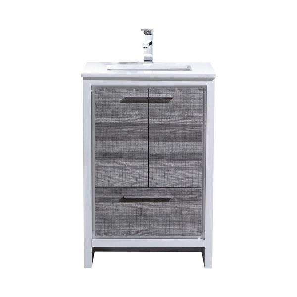 KubeBath Dolce 24″ Ash Gray Modern Bathroom Vanity with White Quartz Counter-Top