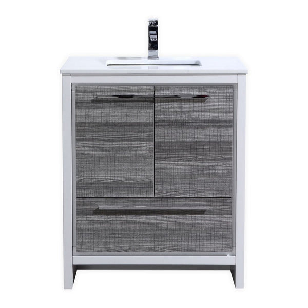 KubeBath Dolce 30″ Ash Gray Modern Bathroom Vanity with White Quartz Counter-Top