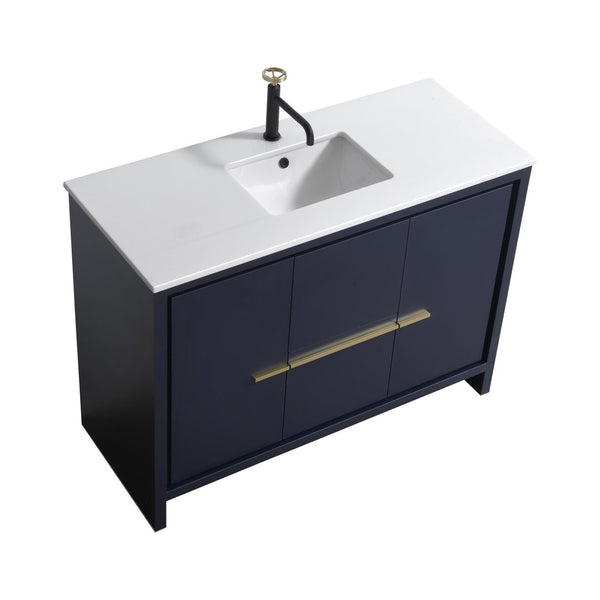 KubeBath Dolce 48″ High Gloss White Modern Bathroom Vanity with White Quartz Counter-Top