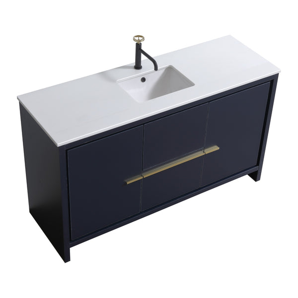 KubeBath Dolce 60″ Double Sink High Gloss White Modern Bathroom Vanity with White Quartz Counter-Top