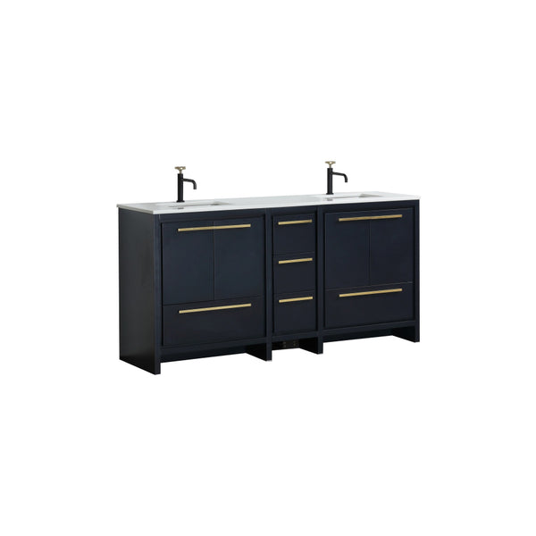 KubeBath Dolce 72″ Double Sink High Gloss White Modern Bathroom Vanity with White Quartz Counter-Top