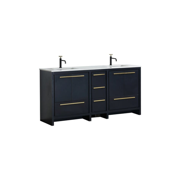 KubeBath Dolce 72″ Double Sink High Gloss White Modern Bathroom Vanity with White Quartz Counter-Top