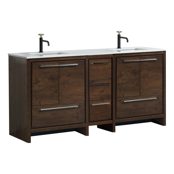 KubeBath Dolce 72″ Double Sink Rose Wood Modern Bathroom Vanity with White Quartz Counter-Top