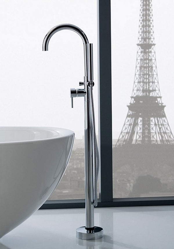 KubeBath Aqua Ronda Floor Mounted Soker Tub Faucet - Chrome