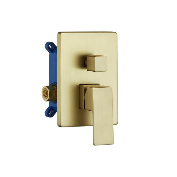 KubeBath Aqua Piazza 2-Way Rough-In Valve With Cover Plate, Handle and Diverter -  Brushed Gold
