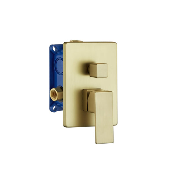 KubeBath Aqua Piazza 3-Way Rough-In Valve With Cover Plate, Handle and Diverter -  Brushed Gold