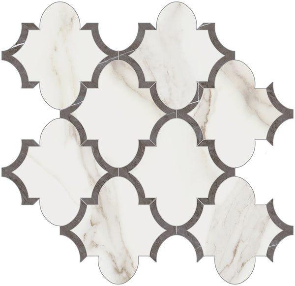Anatolia Arabesque Mayfair Polished Glazed Porcelain Mosaic, CALACATTA