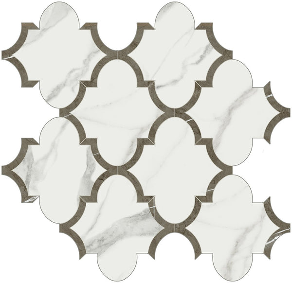 Anatolia Arabesque Mayfair Polished Glazed Porcelain Mosaic, STATUARIO